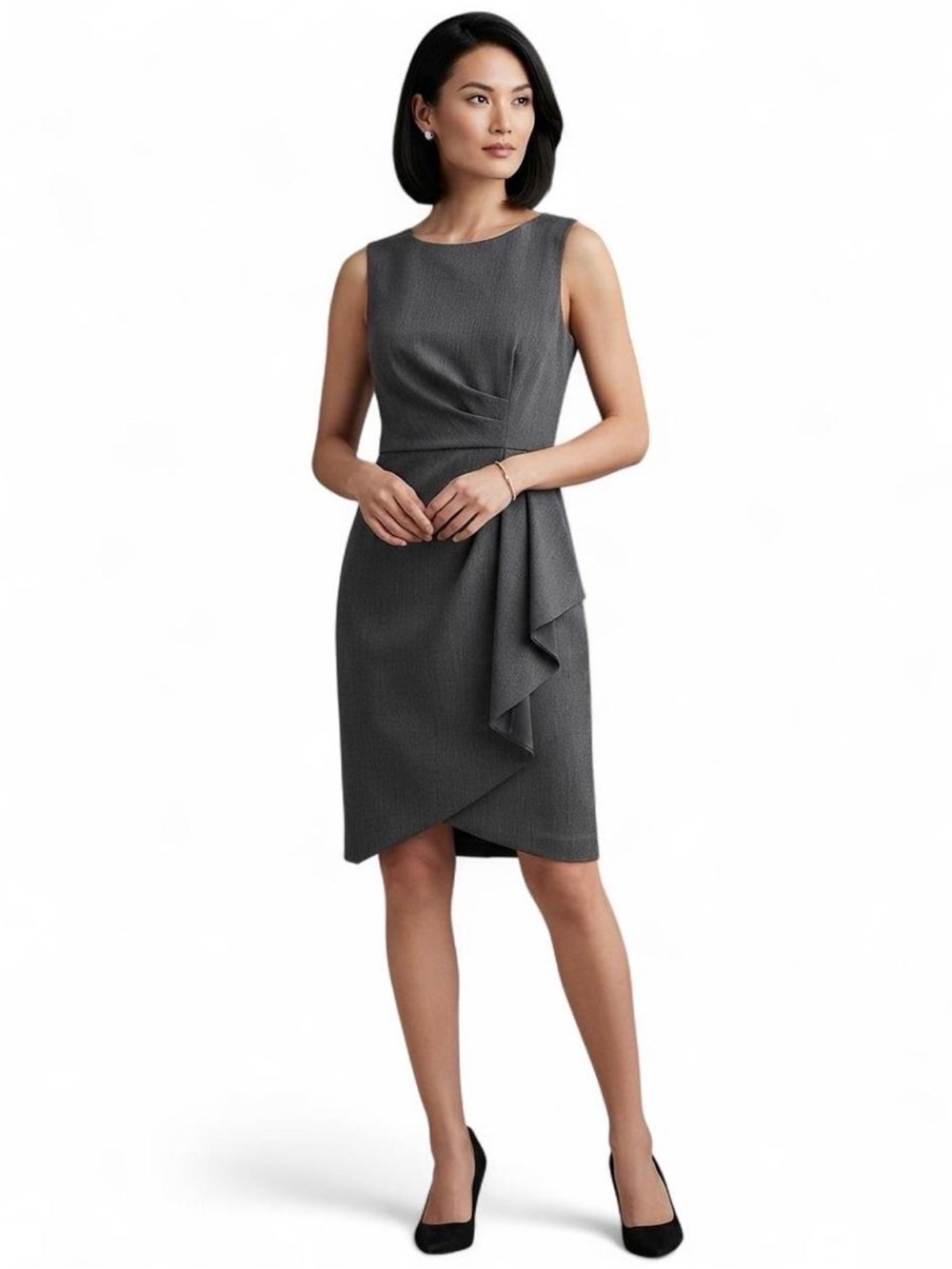 Worthington Sleeveless Charcoal Sheath Dress with Draped Detail